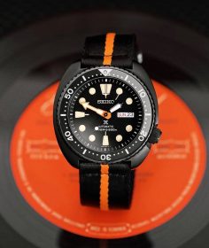 Seiko Turtle PVD Black Orange two piece NATO strap by @tempusx