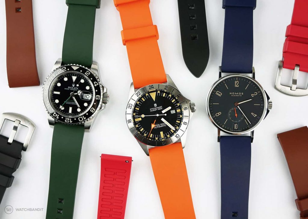 Classic plain Rubber watch straps with Rolex Steinhart and NOMOS_Watchbandit