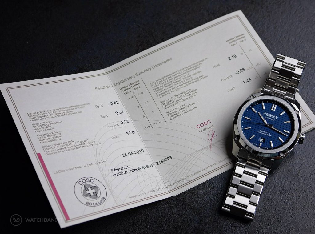 Formex Essence Chronometer COSC Certificate