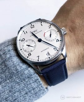 IWC Portugieser 10 days automatic dark blue premium sailcloth strap wrist shot watchbandit