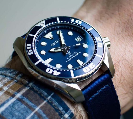 Seiko Prospex Blue on blue two piece NATO strap by watchbandit