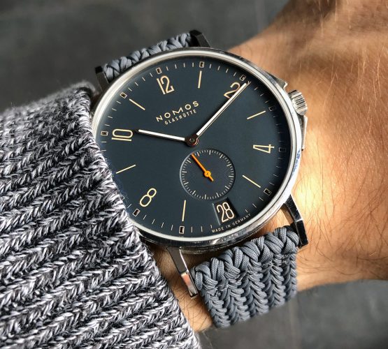 NOMOS Ahoi grey Eulit perlon strap wristshot