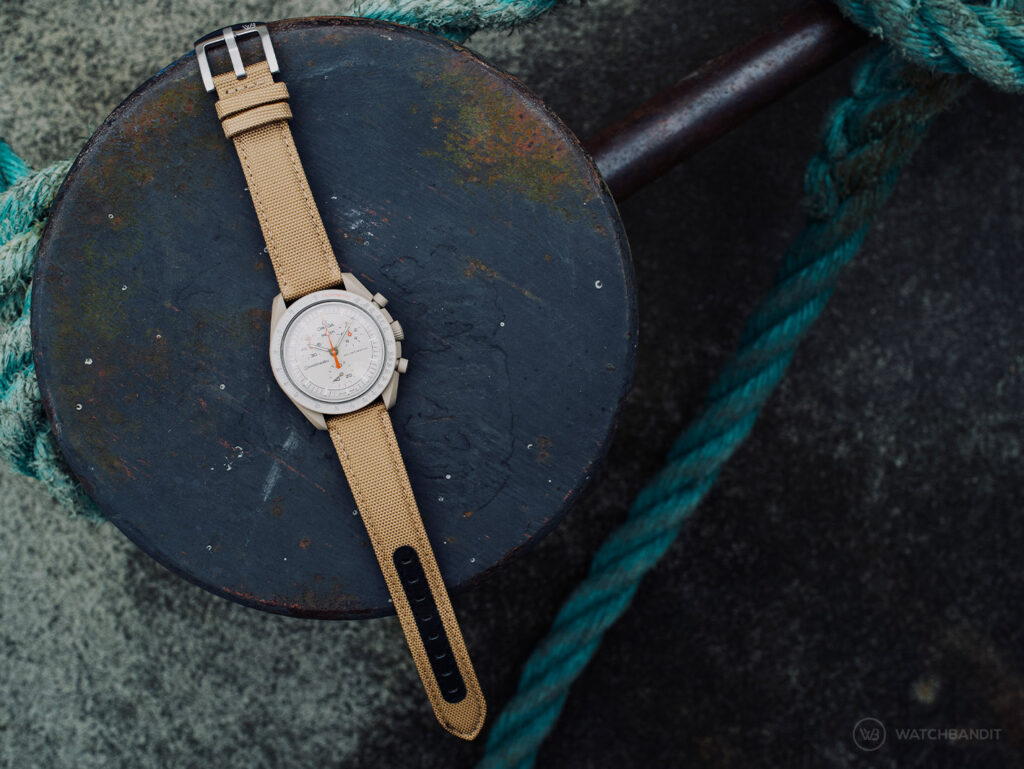 Omega-MoonSwatch-Mission-to-Jupiter-Beige-Sailcloth-strap-Watchbandit