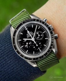 Omega Speedmaster green adjustable single pass NATO strap by watchbandit