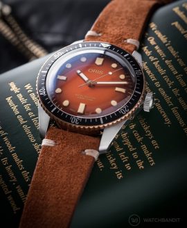 Oris Diver 65 rusty brown suede strap by watchbandit