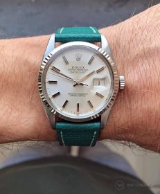 Rolex Datejust 36 on petrol green Textured Calfskin leather strap by WB Original