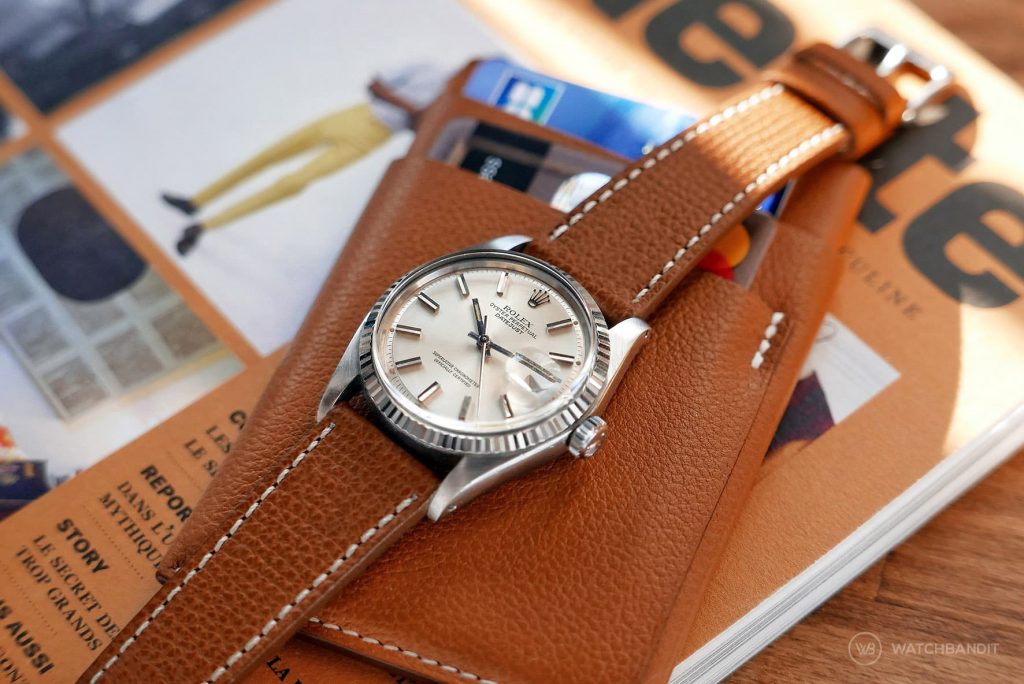 Rolex Datejust reference 1601 brown tanned textured calfskin leather strap by Watchbandit