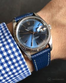 Rolex Datejust 36 on blue Textured Calfskin leather strap by WB Original