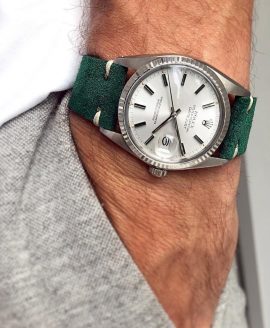 rolex datejust 16014 watchbandit suede strap green