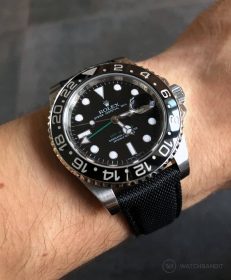 Black WB original Sailcloth strap on a Rolex GMT Master II 116710LN