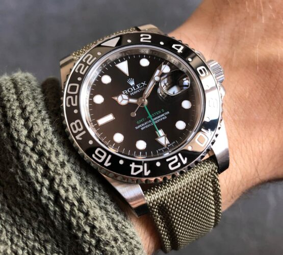 Rolex GMT Master II 116710LN Watchbandit Cordura Strap Military Green Gmtfanatic