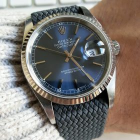 Rolex Datejust 16234 grey WB Original perlon strap wristshot