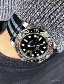 Rolex GMT Master II black grey striped two piece NATO strap by Watchbandit