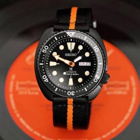 Seiko Turtle PVD Black Orange two piece NATO strap by @tempusx