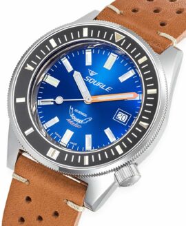 Squale - Matic - Dark Blue - 60 ATM - Leather Strap-close up-min