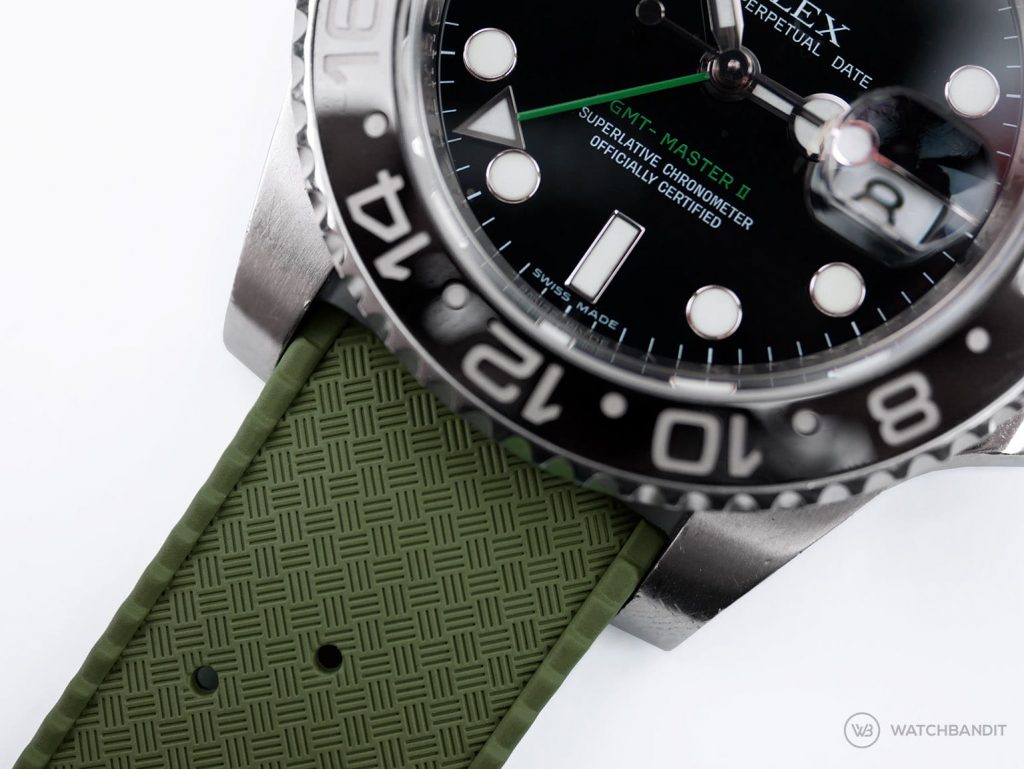 Tropical Rubber watch strap green Rolex GMT Master II close up