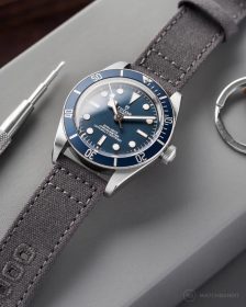 Dark Grey Canvas strap on Tudor Black Bay Fifty-Eight Blue