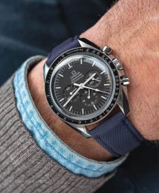 Watchbandit navy blue Sailcloth Cordura watch strap Omega Speedmaster Professional