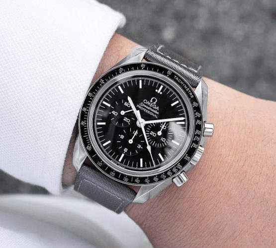 Omega Speedmaster on grey WB Original two piece NATO strap by @Gulenissen