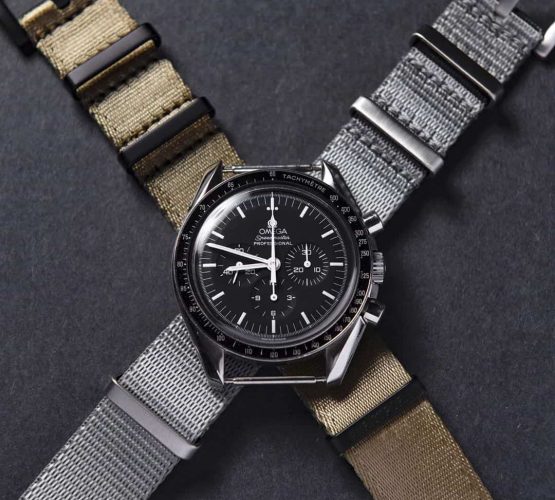 Omega Speedmaster Professional grey and khaki NATO strap by watchbandits