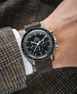 Wristporn-Dark Grey-Suede-Leather-Watch Strap-omega-speedmaster-wrist-shot