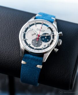 Zenith-El-Primero-Blue-Suede-Leatherstrap-Watchbandit-min